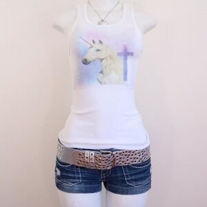 y2k unicorn galaxy tank white ribbed graphic baby tee